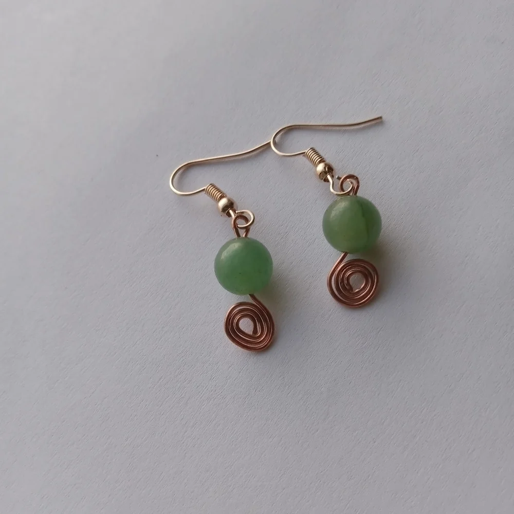 Aventurine stone wire wrapped earrings